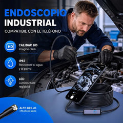 💧📷 Endoscopio Industrial Universal para Móvil – Cámara de Inspección IP67 con LED, Funciona con cualquier smartphone 🔦