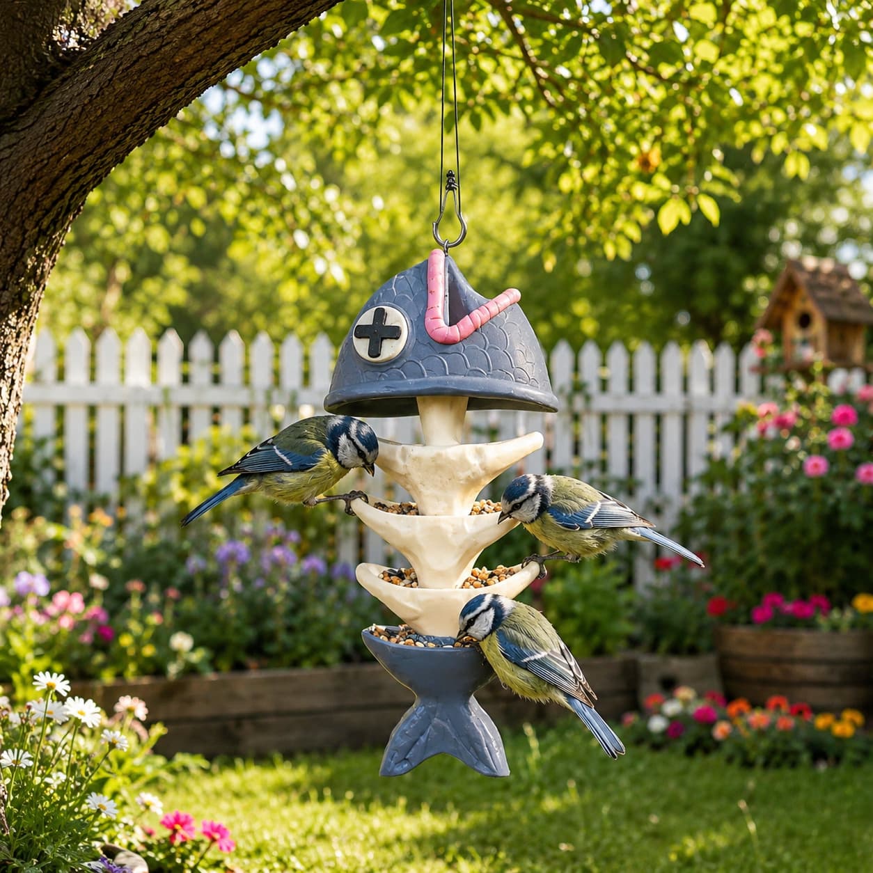 🐟🐦Comedero colgante creativo con forma de esqueleto de pez