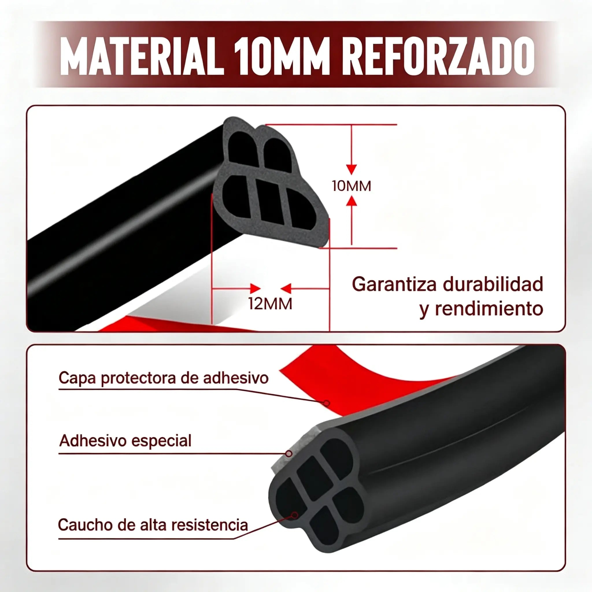 🚗🔇 Tira de Sellado Automotriz de 5 Orificios | Aislamiento Acústico, Antipolvo e Impermeable | Con Adhesivo para Puertas, Capó y Maletero ✨
