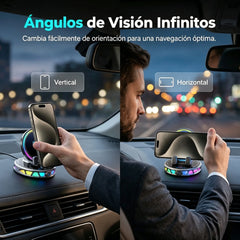 📱 Soporte para coche RGB con sujeción automática y carga inalámbrica de 15 W