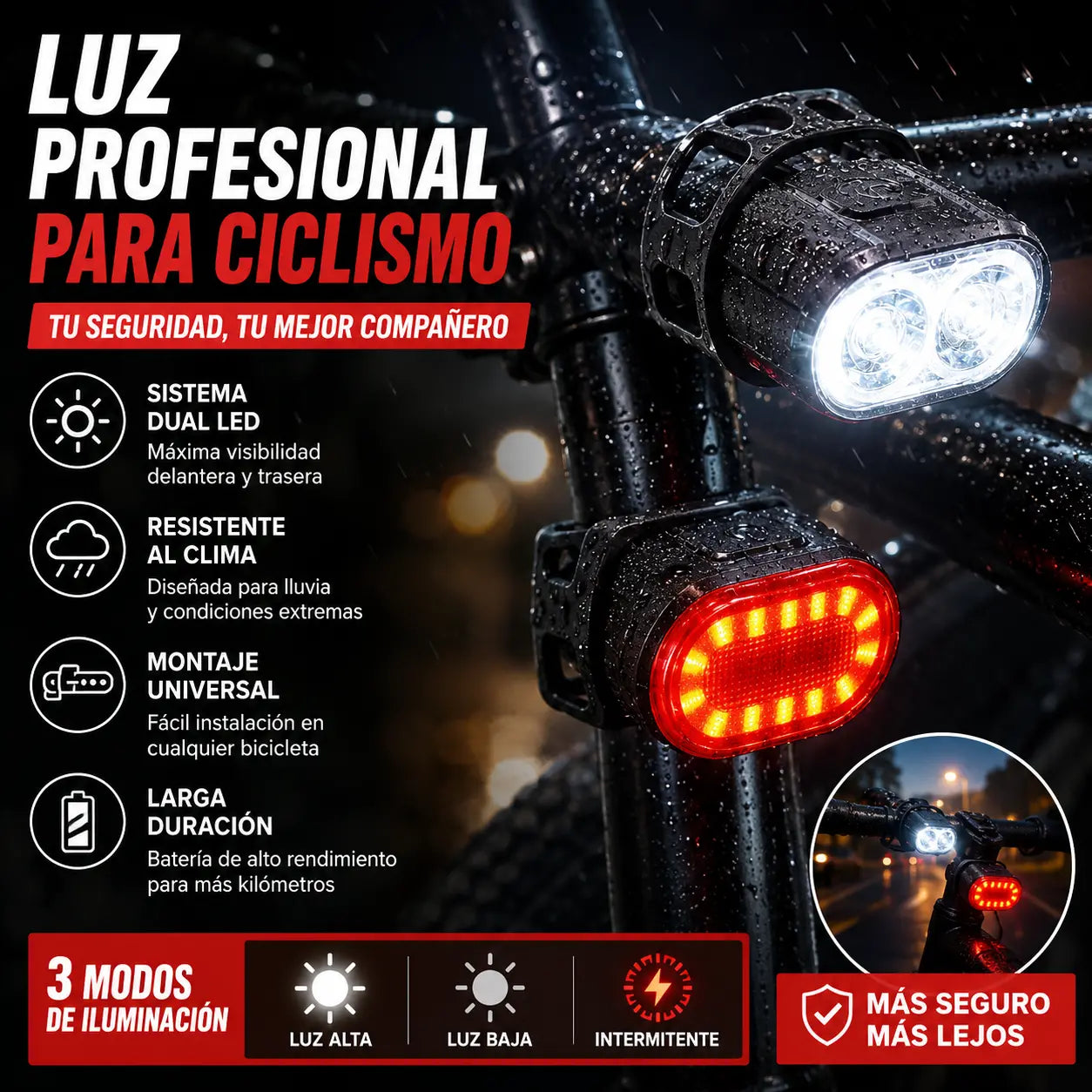 🚴 ¡50% de descuento! 💡 Kit de luces para bicicleta recargables por USB: luces LED de alto brillo, fácil instalación. Ideal para paseos nocturnos y desplazamientos urbanos. 🚦
