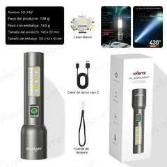 👍👍Linterna láser LED blanca multifuncional, recargable y con zoom telescópico.