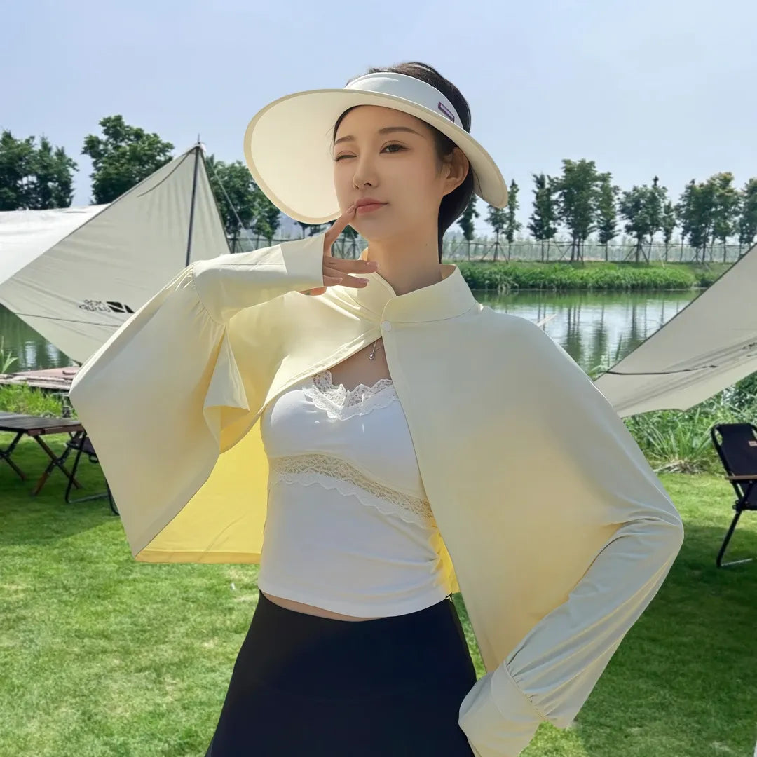 ☀️❄️ Chaqueta Solar de Seda Fría UPF50+ – Fresca, Ligera y Protección Total para el Verano