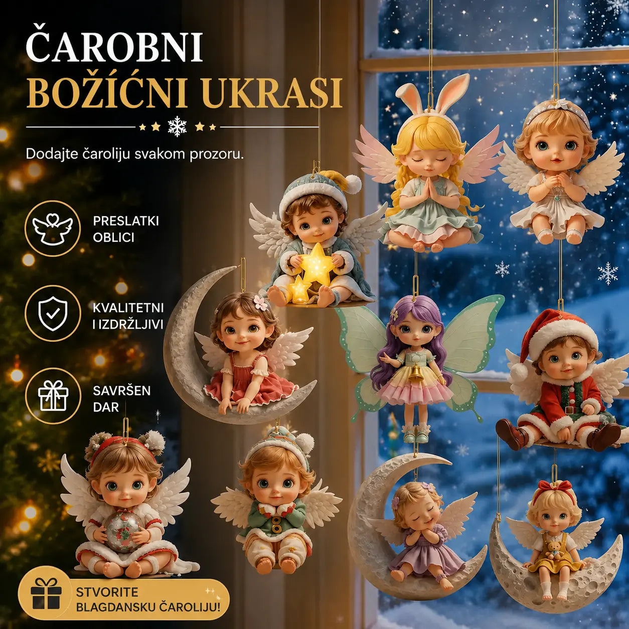 🎁【10/20 komada】Drveni anđeo - božićni ukras za dom