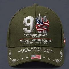 Gorra de béisbol conmemorativa del 25.º aniversario del 11-S: Nunca olvidaremos – Gorra conmemorativa patriótica unisex 🧢