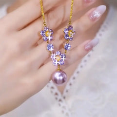 📢📢50% OFF !! ✨Elegant Purple Zircon Flower Pendant Necklace