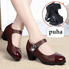 💕【35-42】Zapatos de cuero genuino con punta redonda y suela suave para mujer