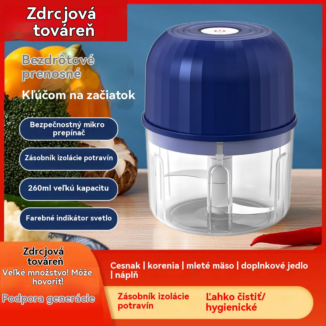 PREDANÉ VIAC AKO 50 000 KUSOČIEK!Elektrický sekač na cesnak, mini prenosný sekač na zeleninu