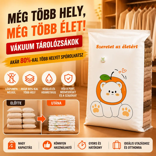 ✨🗃️ 5 darab 9900 Ft -ért 💨 Nagy méretű vákuumos tárolózsák: nem igényel pumpát, szivárgásmentes, ideális helytakarékossághoz bőröndben és otthon ✈️