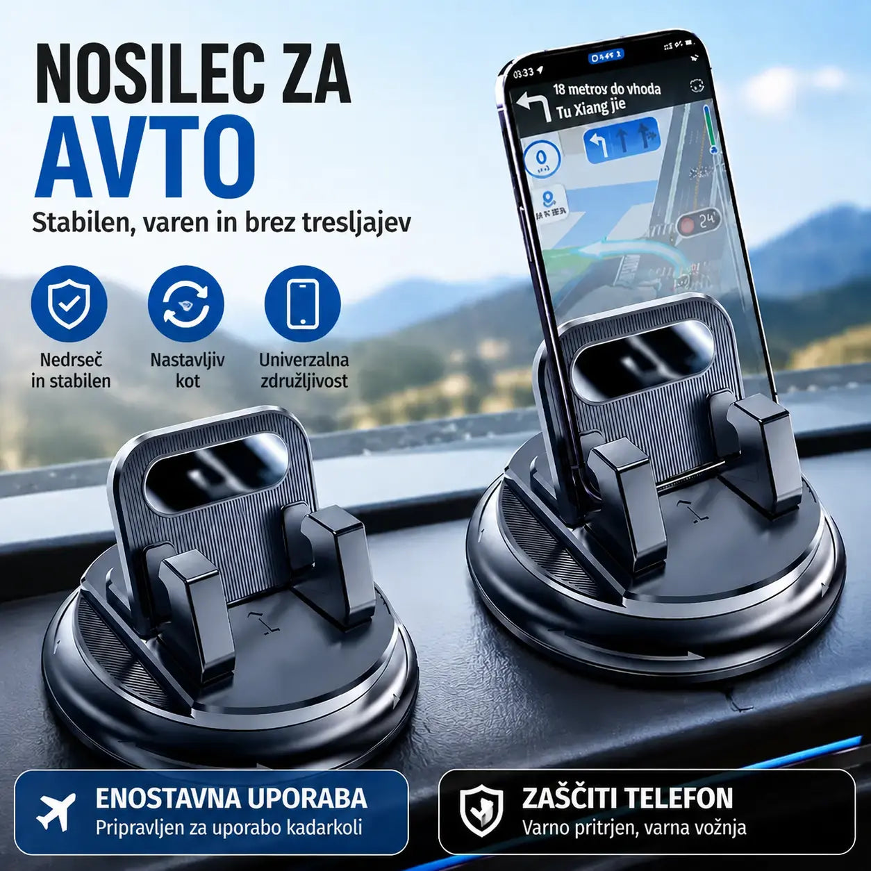 🎯 50 % POPUSTA NA VSE! Vrtljivo držalo za telefon – varna pritrditev na armaturno ploščo, guma z visokim oprijemom 🧭🔄 【Zagotovljena kakovost】