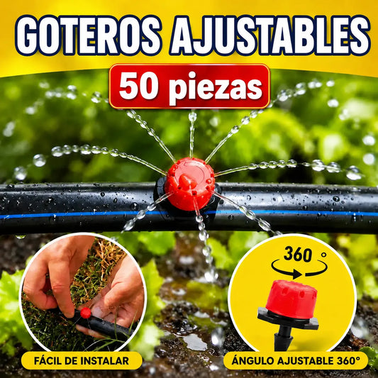 🌱💦【50 piezas】Aspersor de riego con caudal de agua ajustable de 8 orificios