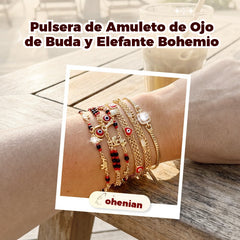 📿 ¡OFERTA POR TIEMPO LIMITADO CON UN 50% DE DESCUENTO! 🌀 Pulsera boho con amuletos y un elefante de la suerte: colgantes simbólicos, forma ajustable, baño de oro y 7 estilos ✨