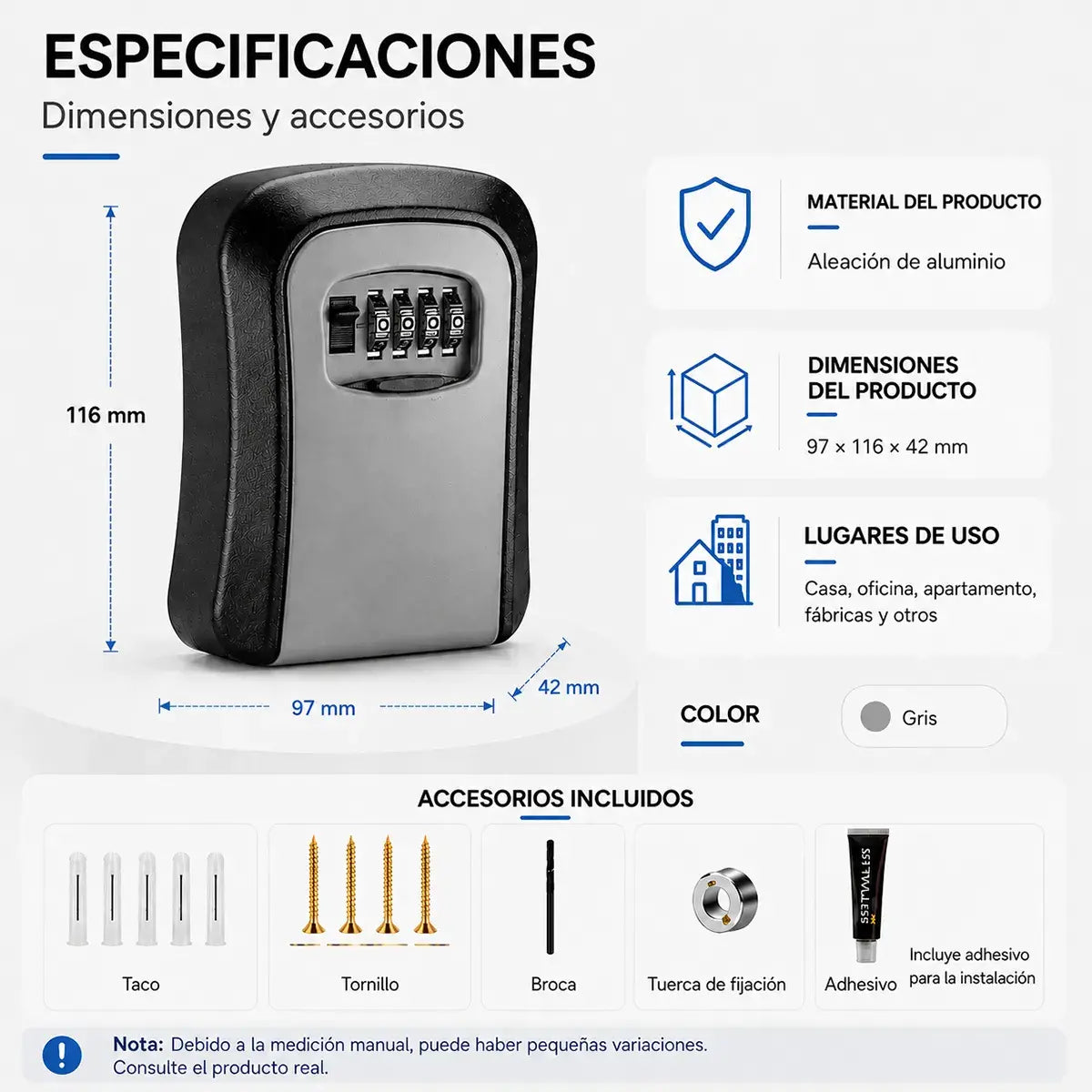 🔐 Caja fuerte para llaves con cerradura de combinación: antirrobo, impermeable, se puede instalar en la puerta sin taladrar 🏠
