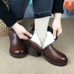 【Tallas 35-40】Botas gruesas de estilo retro para mujer, modelo invierno 2025, de piel auténtica y ante cálido.