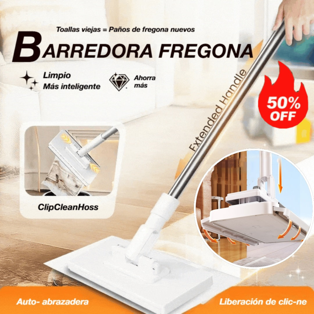 🔥【Set de 4】Trapeador multifuncional con clip de tela, nuevo trapeador doméstico que no requiere lavado
