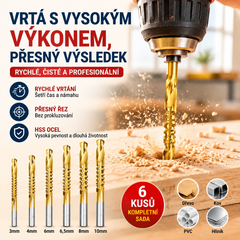 【Sada 6 kusů】⚙️ Sada spirálových vrtáků: Vyrobeno z rychlořezné oceli s titanovým povlakem a vhodné pro různé materiály 🧰