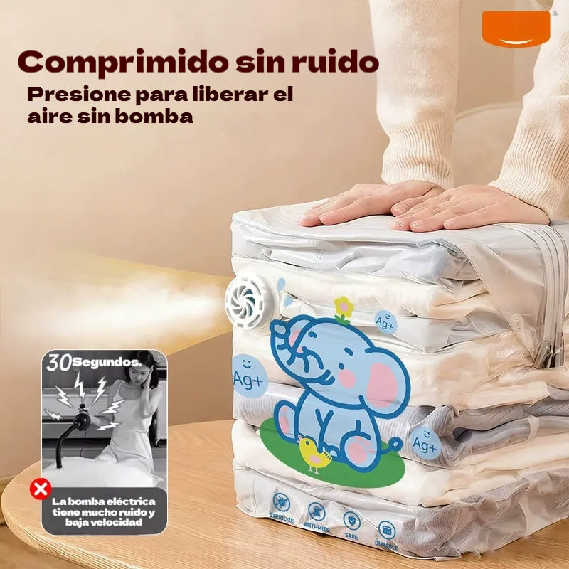 ✨【Juego de 5 piezas】💨🧳 Bolsa de almacenamiento al vacío compresible de gran capacidad: ideal para ahorrar espacio en tu maleta y en casa sin necesidad de una bomba de aire ✈️