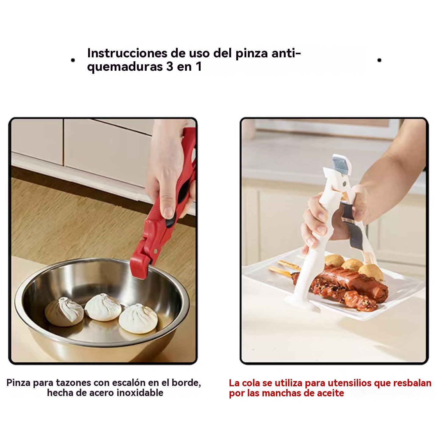 📢 ¡Compra 1 y recibe 1 gratis! 🔥✨ Pinzas de silicona 3 en 1 pinzas antiquemaduras pinzas para tazones antideslizantes pinzas de cocina