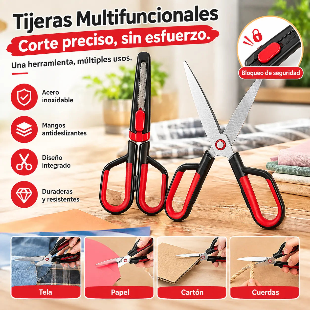 Juego de tijeras de acero inoxidable 2 en 1, fáciles de transportar.
