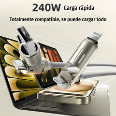 🔥【2 darab 8300 Ft】🔥 (2 méter hosszú) 4 az 1-ben PD 240 W kábel – gyorstöltés USB‑C, Lightning és USB‑A, alumínium és szilikon, adatszinkronizálás ⚡📱