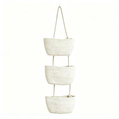 🌿 Cesta de almacenamiento colgante de pared de algodón tejido a mano, con 3 niveles desmontables – Organizador boho para hogar, baño y dormitorio