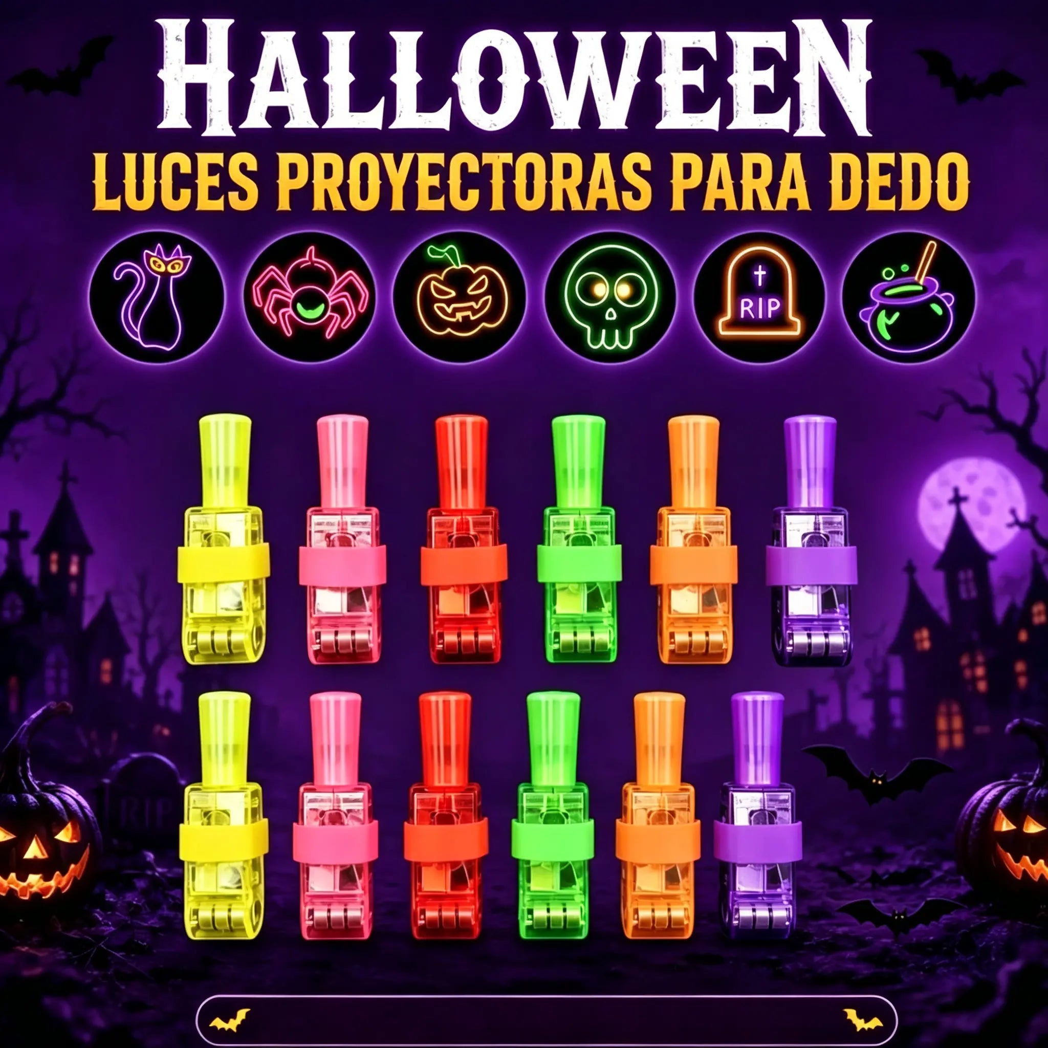 🥳【Juego de 24 piezas】🥳🎉Mini luces LED para dedos de colores: luz brillante multicolor, fácil de encender/apagar con una sola pulsación. Banda elástica suave para un ajuste cómodo 🎶✨