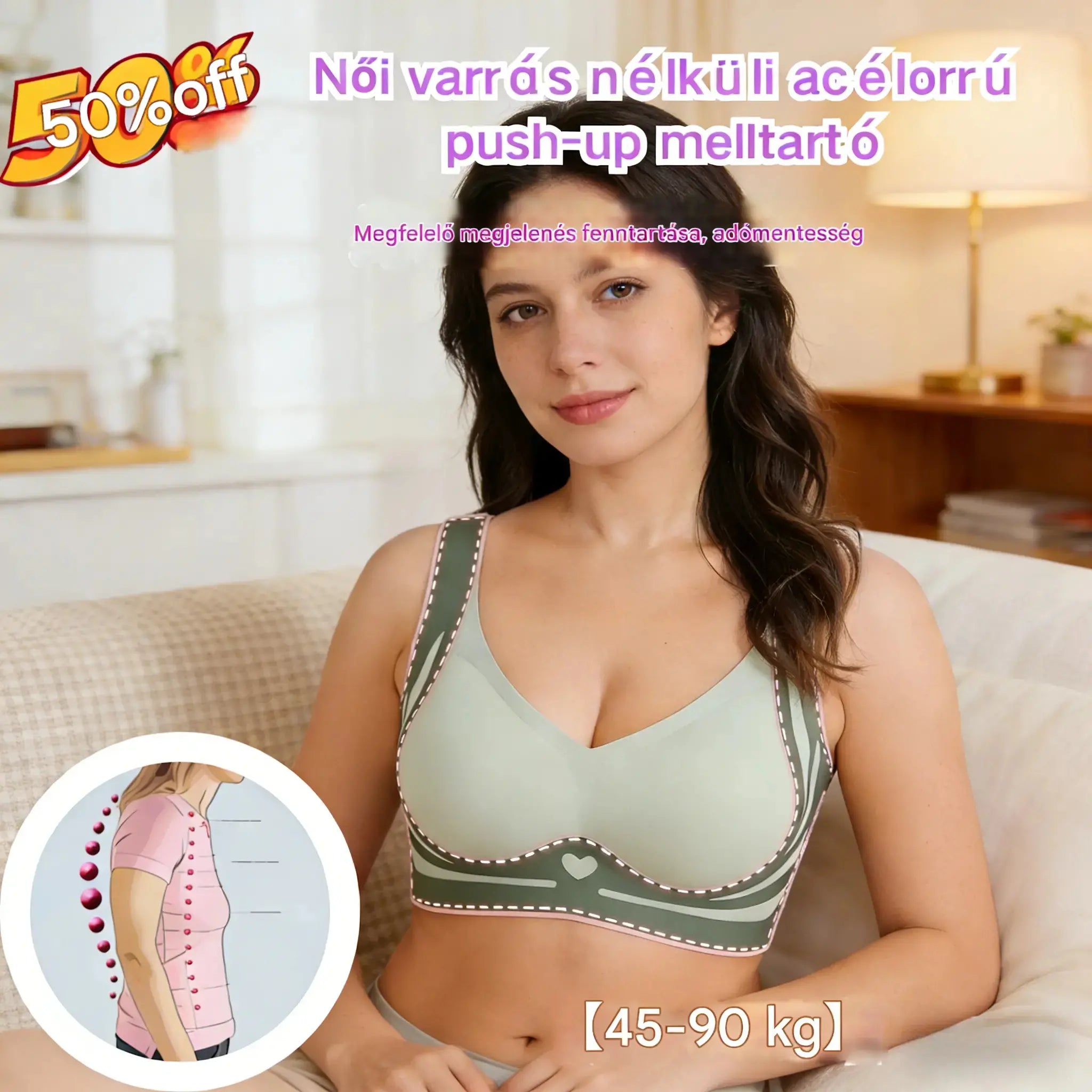 ❤️ Minden idők legalacsonyabb árú [3 db-os] Magasan rugalmas, varrásmentes, plus size push-up melltartó ❤️ [40–85 kg]
