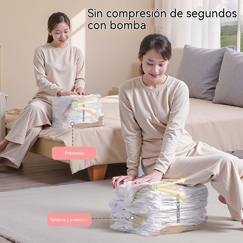 🧳【Juego de 5 piezas】💨 Bolsas de almacenamiento al vacío compresibles de gran capacidad: No se necesita bomba de aire, diseño a prueba de fugas, ideal para ahorrar espacio en tu maleta y en casa ✈️