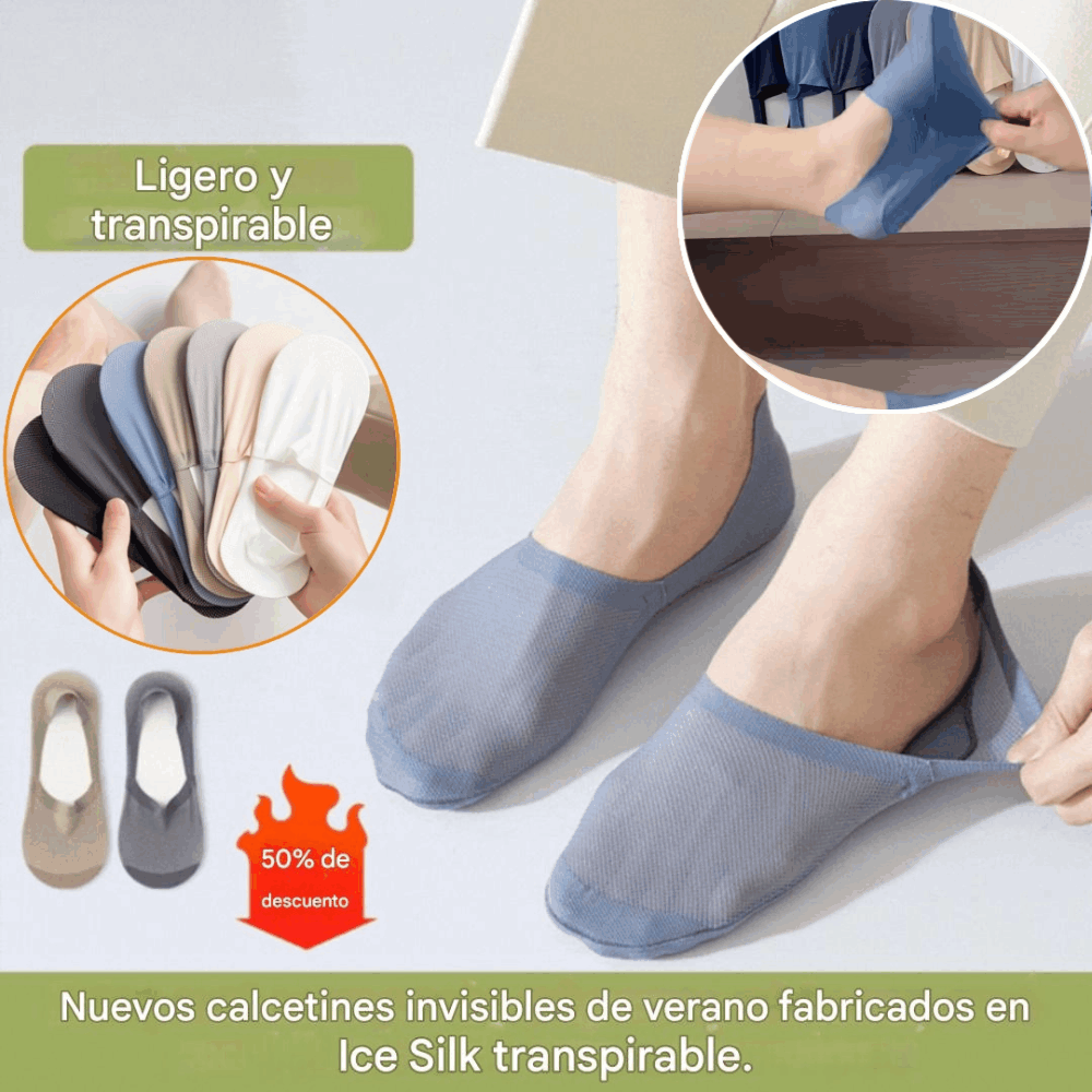 🛒【8 pares】🔥【37-44】Calcetines cortos de corte bajo de seda helada nuevos para hombre, resistentes a los olores y que absorben el sudor, transpirables y antideslizantes.