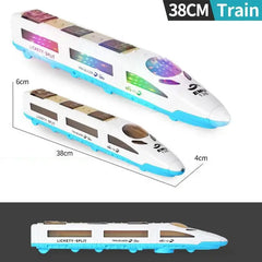 🚄1 piezas 30 euro 🎵 Tren eléctrico de juguete de alta velocidad: se ilumina, cambia de dirección al chocar y reproduce música; luces y sonidos interactivos; navegación inteligente para sortear obstáculos ✨