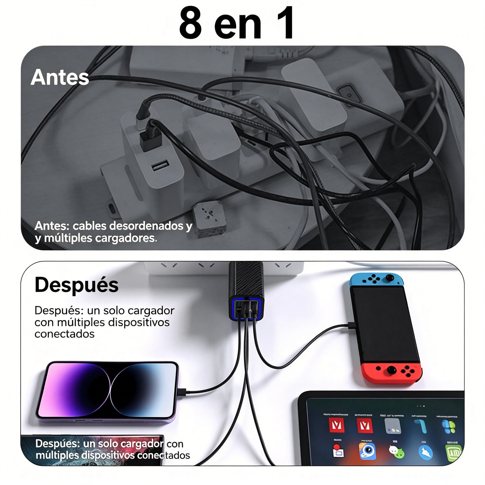 ⚡Estación de Carga Rápida 6 en 1 | Carga Varios Dispositivos a la Vez🔌