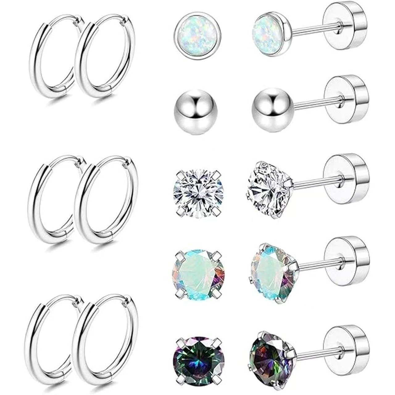 ✨【8 Pares】Pendientes de Acero Quirúrgico Hipoalergénicos – Cómodos, Elegantes y Perfectos para Uso Diario 💎