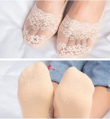 【10 pares】Calcetines de encaje antideslizantes de algodón invisible, silicona que se ajusta al talón, estables y no fáciles de deslizar