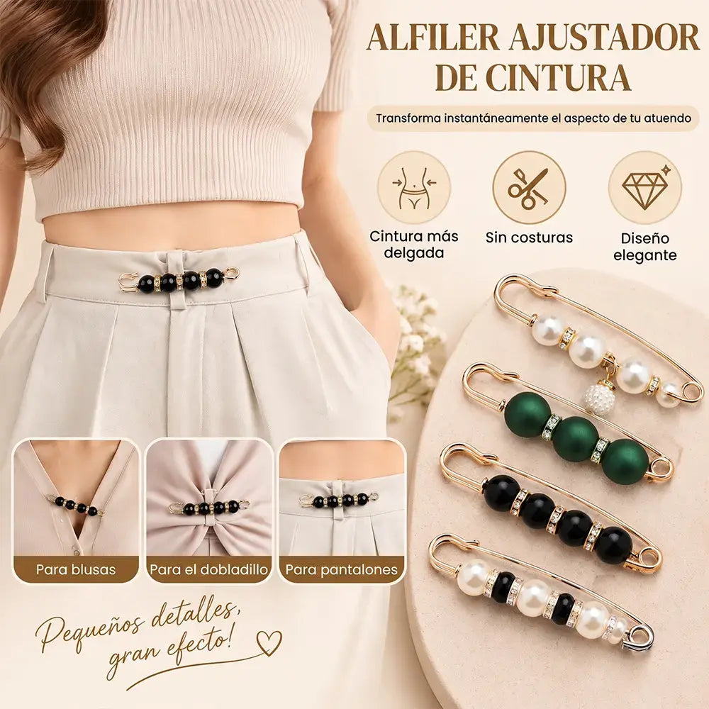 🧷✨ Broche de Perla Ajustable para Cintura – Imperdible para Vestidos, Pantalones y Escotes, Antideslizante y Elegante 👗