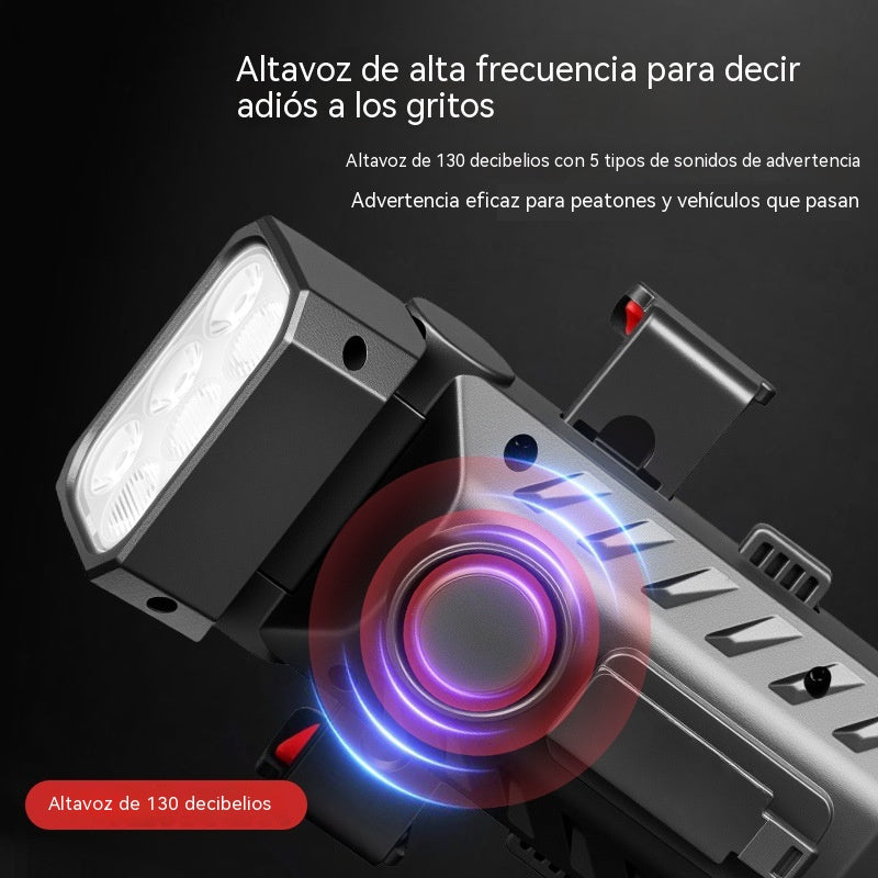 ⏳【Último día con 50% de descuento】🚲💡Luz multifuncional 4 en 1 para bicicleta: bocina, luz y soporte para teléfono, recargable.