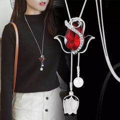 💝【2 piezas】✨Collar largo de tulipán con ojo de gato, cadena para suéter, accesorios de ropa