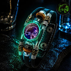 🌙 Pulsera de Cuero Zodiacal Luminiscente – Trenzado de 3 Capas, Longitud Ajustable, Unisex 💫✨