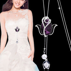 💝【2 piezas】✨Collar largo de tulipán con ojo de gato, cadena para suéter, accesorios de ropa