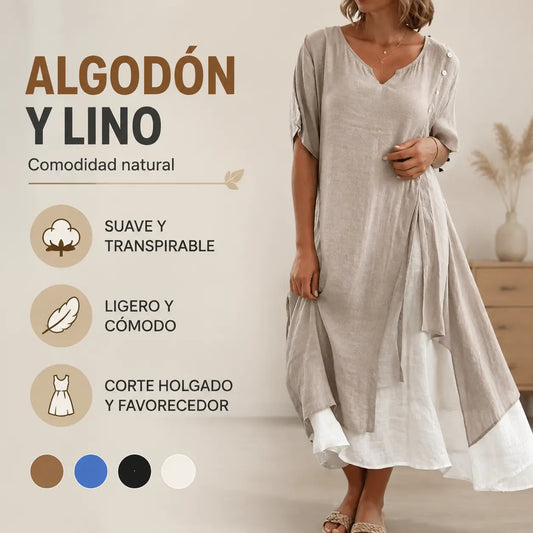 【S-4XL】🌸👗Nuevo vestido asimétrico de dos piezas con escote en V