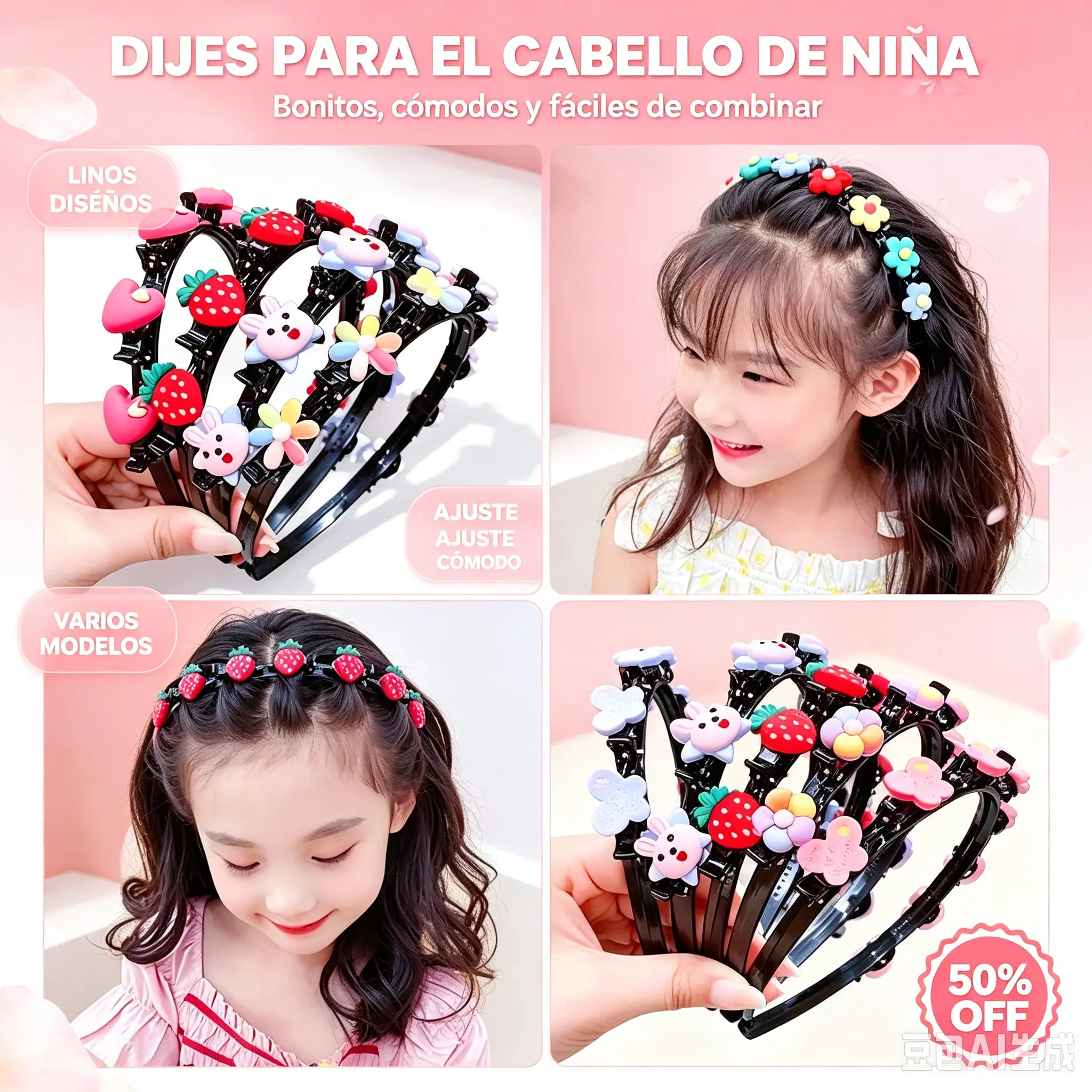 👑【5 piezas】Palitos, pinzas y cintas trenzadas para niñas