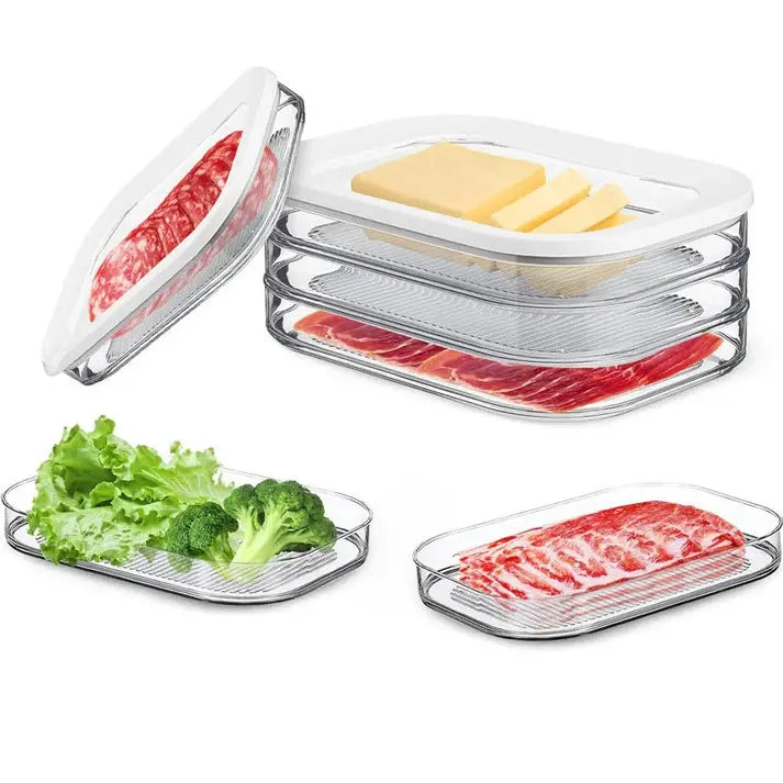 2 piezas 31 euro⏰Contenedores reutilizables de 3 capas para almacenar alimentos con tapa, transparentes, para el cajón de verduras del refrigerador.