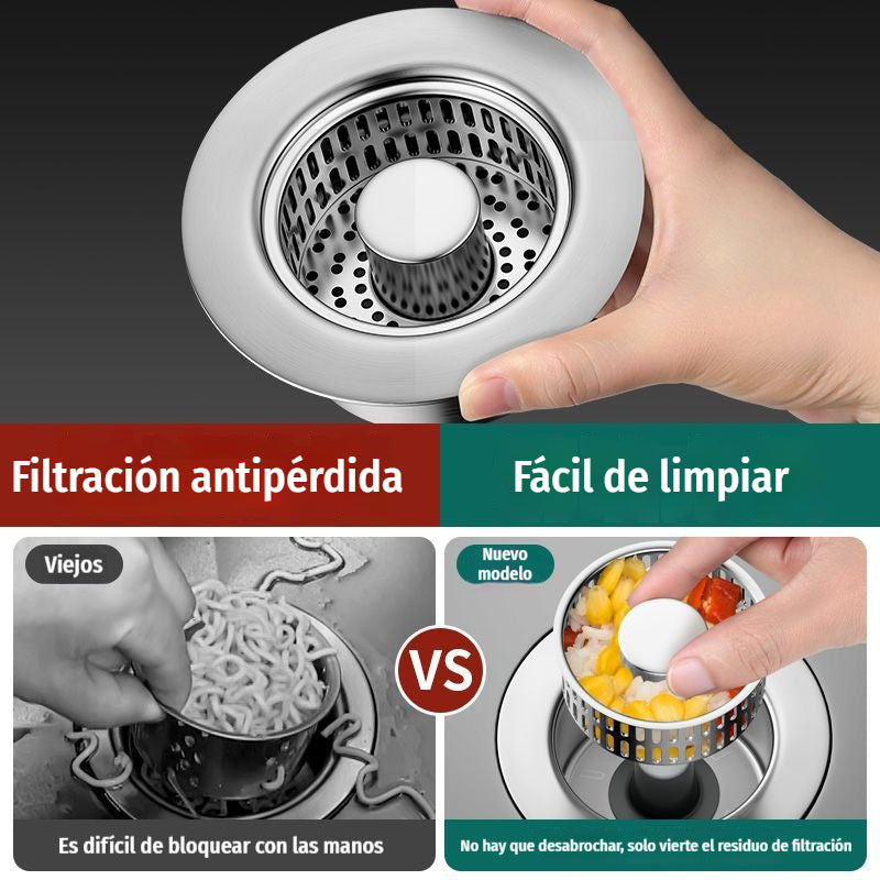 【Pack de 2】💪🛡️ Upgraded 3 en 1 Filtro de desagüe para fregadero de cocina – fabricado en acero inoxidable 304, resistente a la oxidación y duradero, tapón universal 🧽