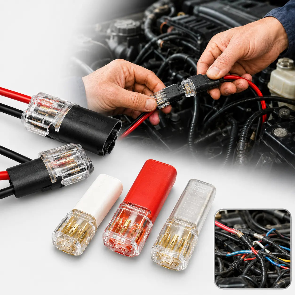 【50 artículos por 24 euros】Conector de doble cable con hebilla de bloqueo, cierre de seguridad, antideslizante