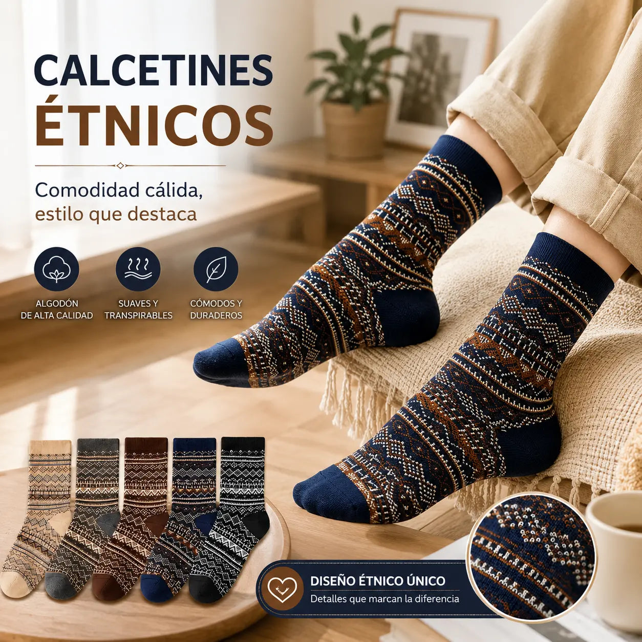 🔥【10 par】🧦(39-45) Calcetines étnicos retro absorbentes para hombre, ideales para otoño e invierno.