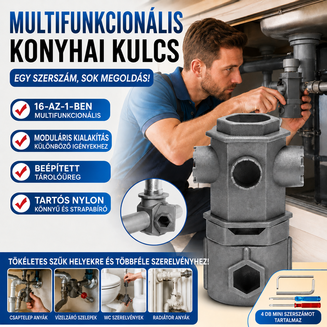 🔧Univerzális szerszám konyhai és fürdőszobai csaptelepek szeleptűinek szétszereléséhez
