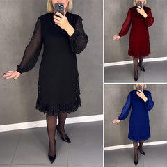 🔥👗【S～5XL】Nuevo vestido casual de moda con volantes amplios y mangas largas en color sólido