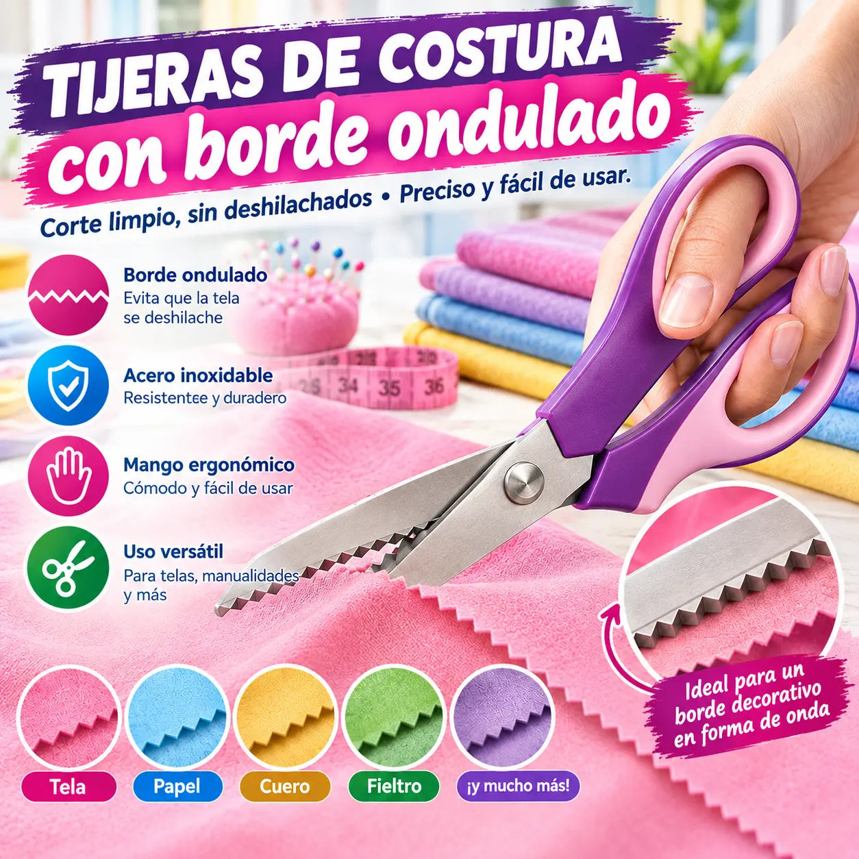 ✂️ Tijeras Dentadas Multiusos de Corte en Zigzag – Para Tela, Papel y Manualidades 🧵
