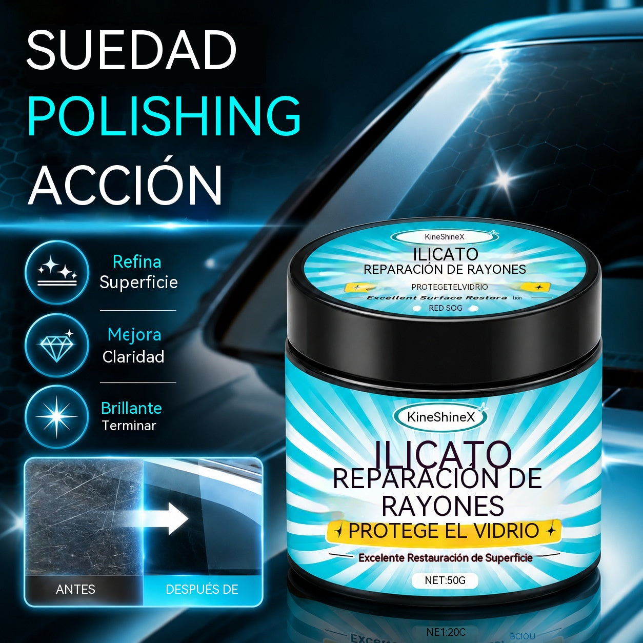 🔥【Compra uno y llévate otro gratis】🚗Pasta para reparar arañazos en vidrio, adhesivo para eliminar arañazos y fisuras
