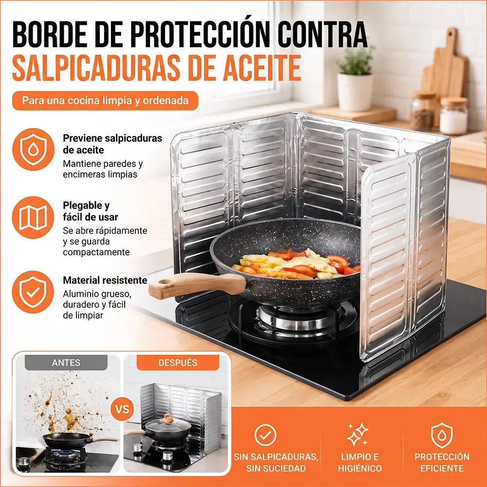 🛡️【¡Compre uno y obtenga uno gratis!】🔥 Protector antisalpicaduras de aluminio para cocina – Bloquea eficazmente la grasa, resistente a altas temperaturas y fácil de limpiar 🍳