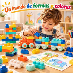 🎨🚂 Set de Bloques de Construcción Tipo Tren, Juguete DIY de Goma Blanda para Niños, Fomenta la Creatividad y la Motricidad Fina 🧩🌟